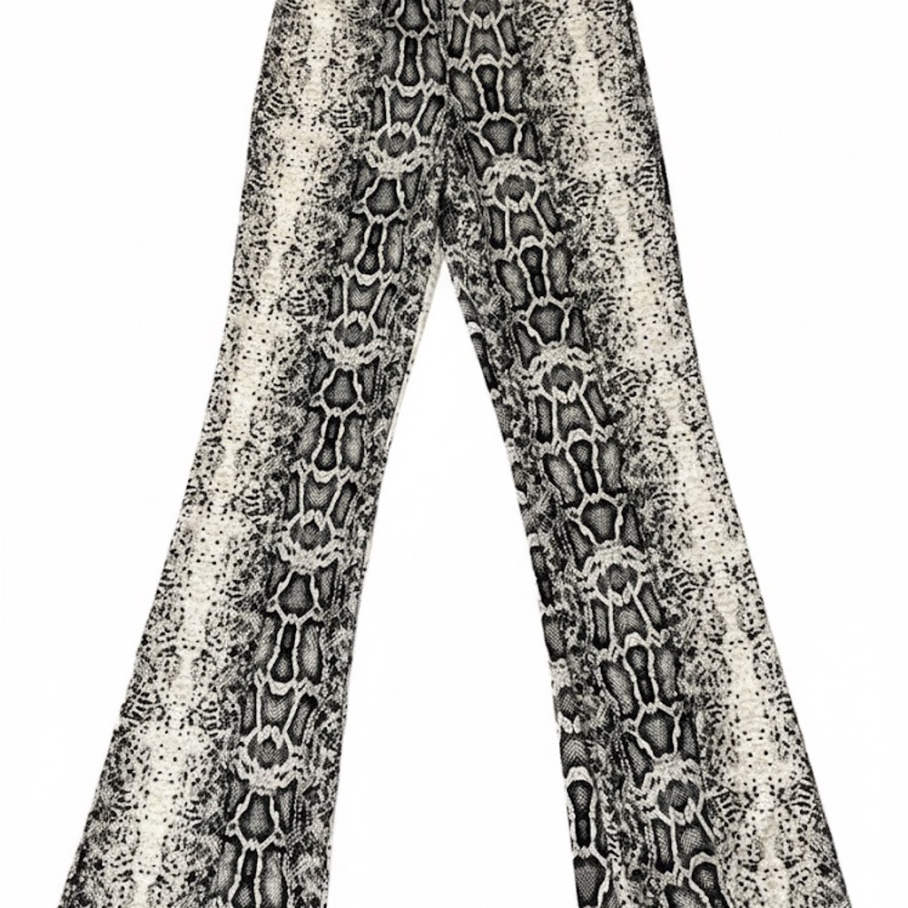 Fashion Nova Black and White Snake Print Flare Pants